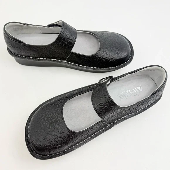 Alegria PALOMA 7507 Black Tooled Leather Mary Jane Support Comfort Orthotic Shoe - Picture 4 of 16